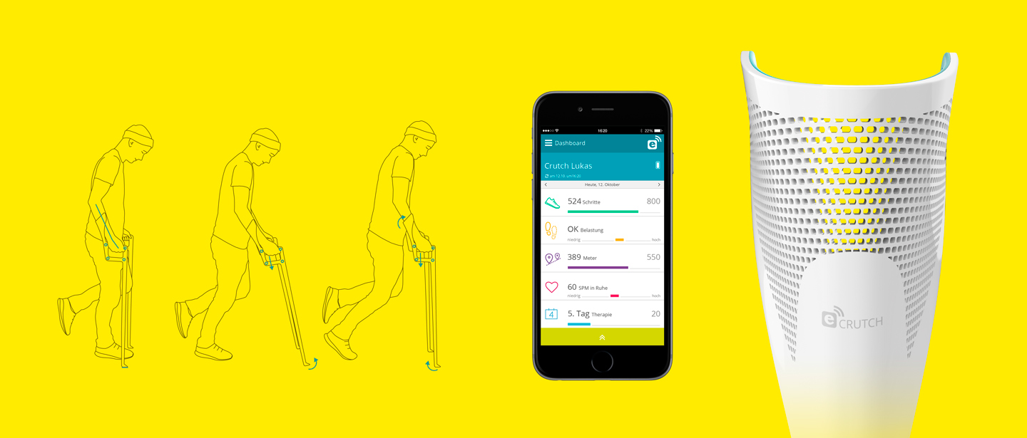 Werksdesign e-crutch mobile smartphone app interface medical design study ergonomic concept